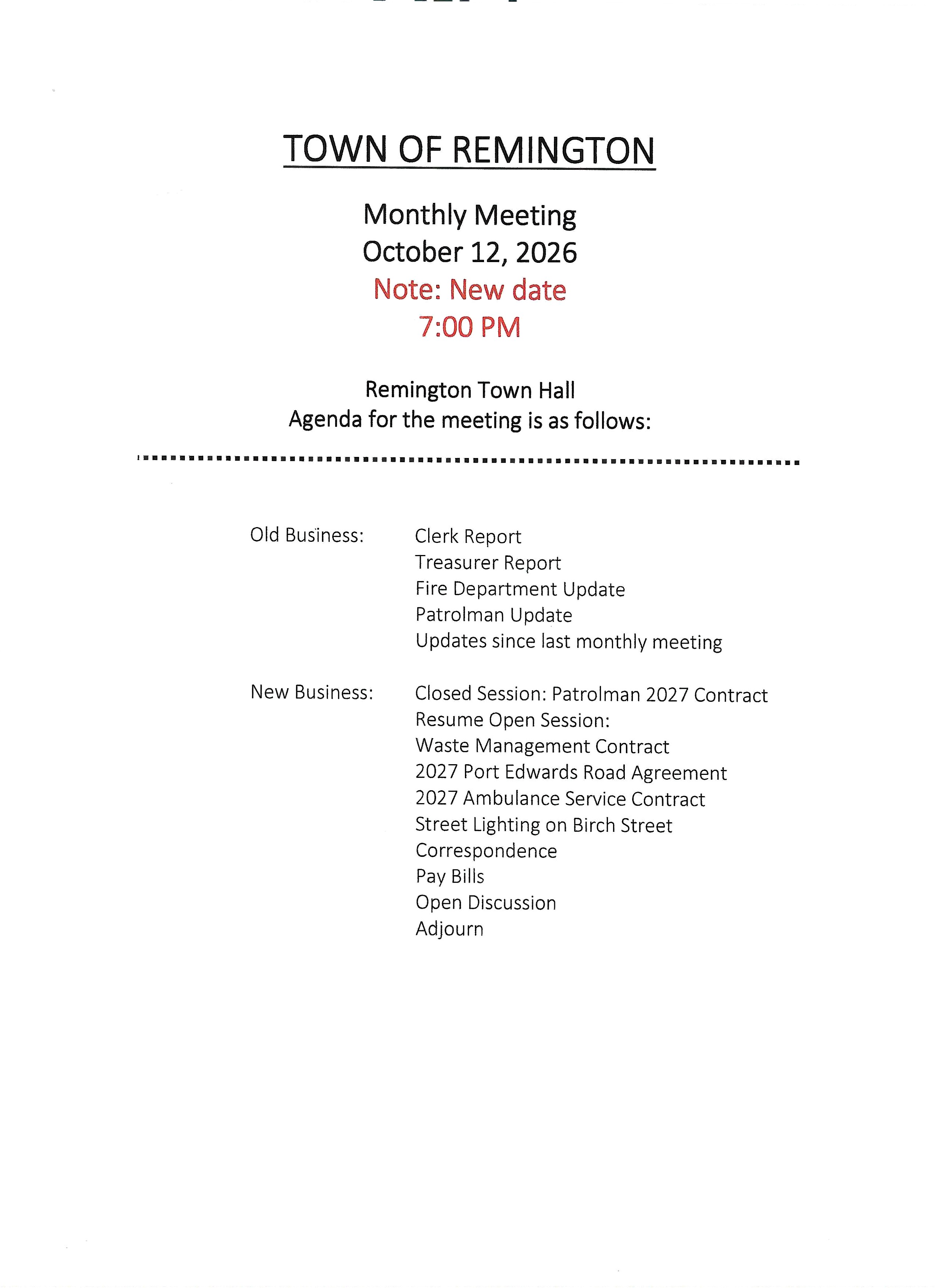Monthly Meeting Agenda